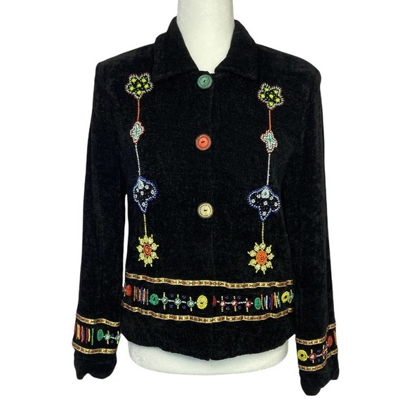Vintage Allure 80s 90s Artsy Embellished Button-Down Cardigan Sweater - Picture 1 of 16